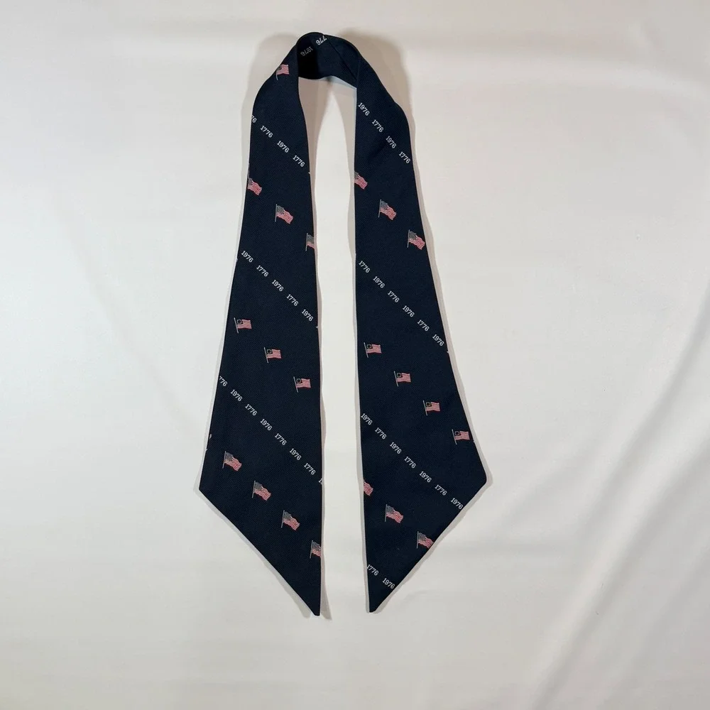 VTG American Flag Blue Bicentennial Scarf Neck Tie Navy Blue Patriotic 1776 1976